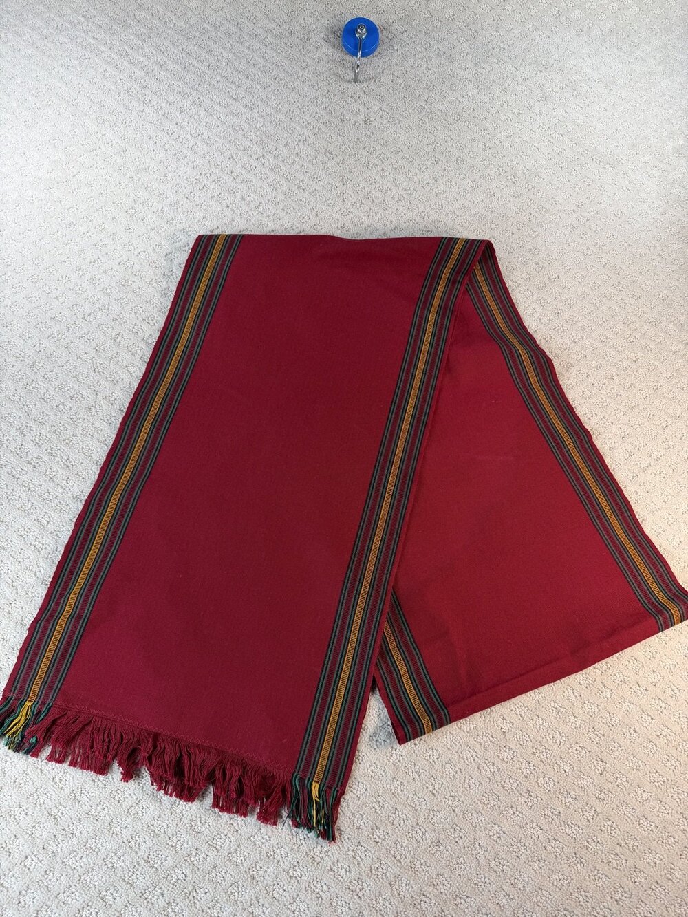 Woven Table Runner Extra Long 105x13.5 Burgundy Red Striped Boho Fringe Fringed